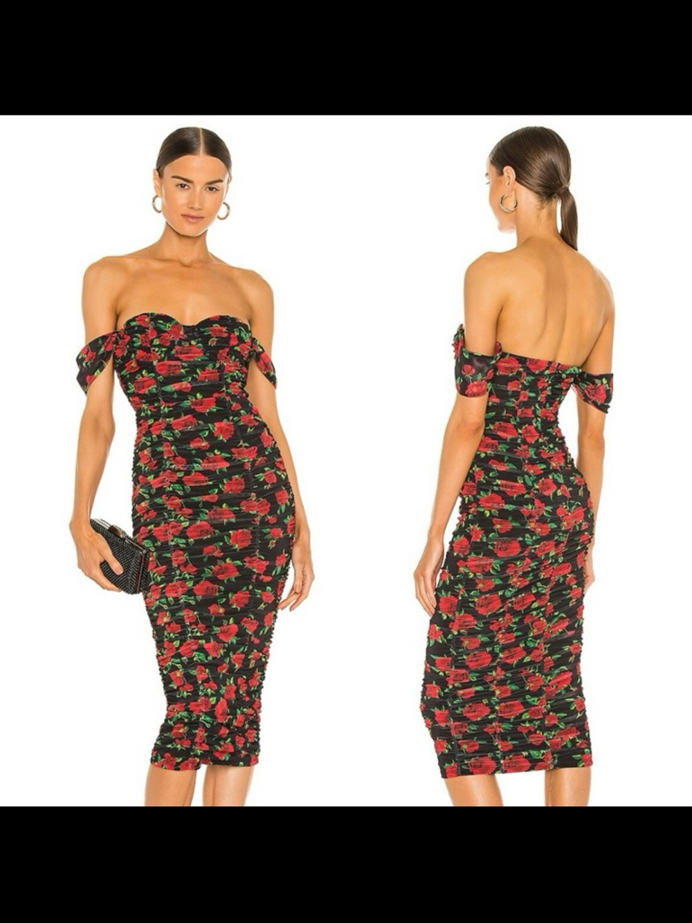 Revolve NBD Robin black & red floral midi dress, Sz S, New without tags